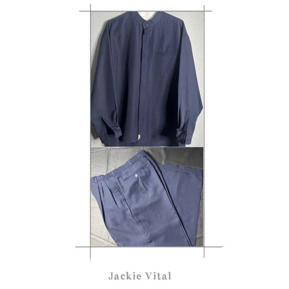 Jackie Vital Formal 2 Piece‎ Set 36 Dress Pants Size L Band Neck Hidden Buttons - Picture 1 of 16